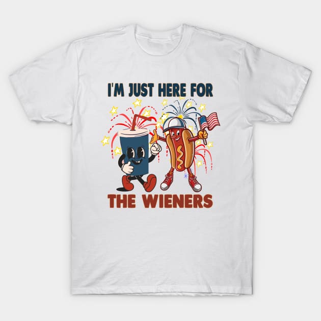 Hot Dog I'm Just Here For The  4Th Of July T-Shirt by marisamegan8av